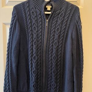 L.L. Bean Women's Blue Cable Knit Cardigan